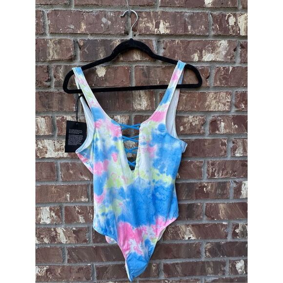 Chaser one piece swimwear size medium multi colored blue, green and pink, no fla - Picture 1 of 12